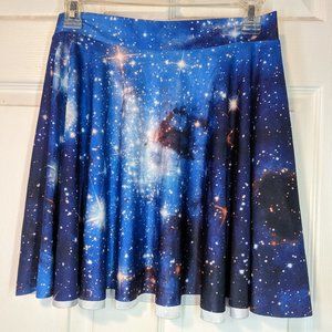 Women's Blue Galaxy Cosmos Soft Stretchy Space Skater Casual Mini Skirt